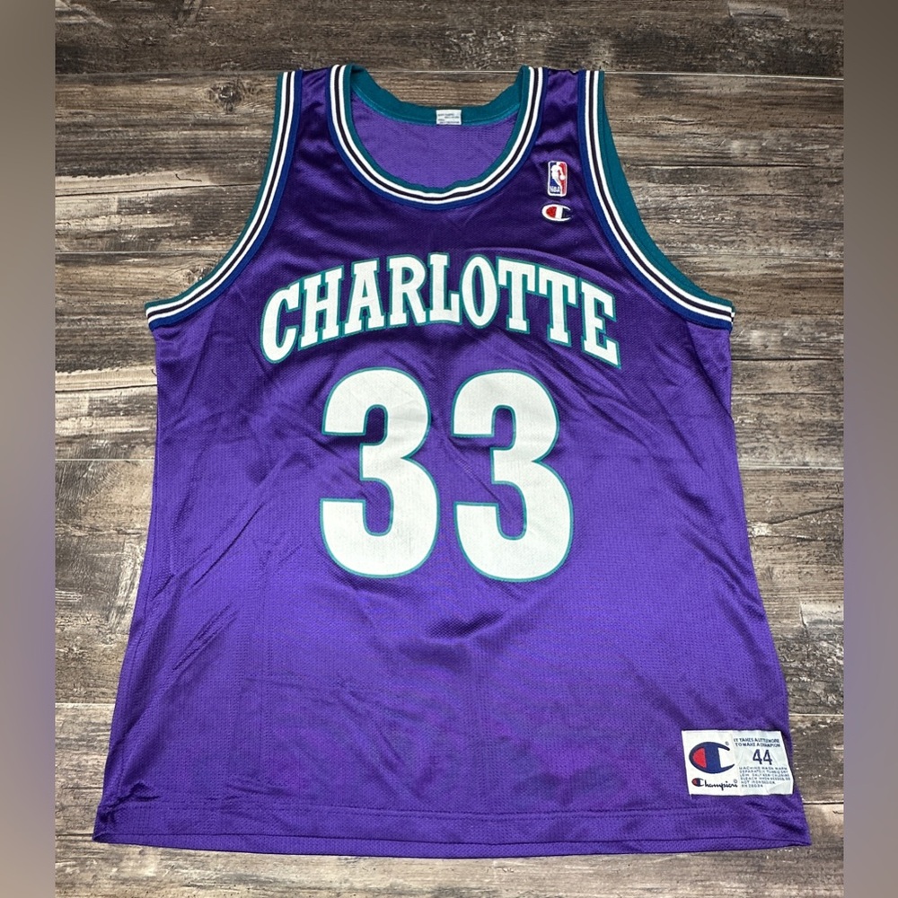 Vintage Charlotte Hornets Jersey Alonzo Mourning 33 Champion Jersey 44 Large